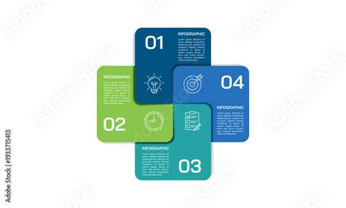 Professional 4 Options Square with Numbering for integrated business solutions. Vector illustration.