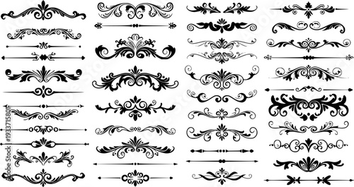 Ornate Vintage Dividers  Design Elements: Black Decorative Flourishes  Embellishments for Invitations, Headers  Ornamental Borders