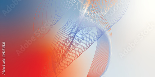 Abstract orange, azure, and white gradient backdrop with floating light particles and smooth curves, modern tech concept, vector style