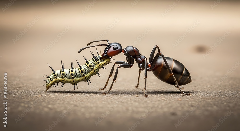 Fototapeta premium Ant Carrying Large Prey Across Ground.