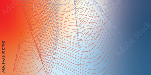 Abstract orange, azure, and white gradient backdrop with floating light particles and smooth curves, modern tech concept, vector style