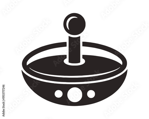 Baby silhouette Black and white joystick controller view with three circular buttons gaming gamepad