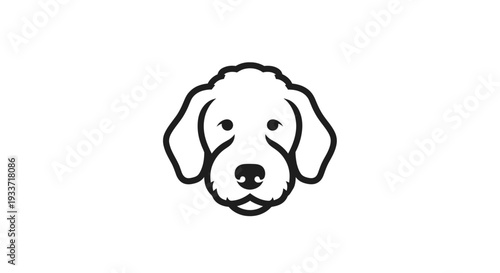 Minimalist dog face icon, simple line art, black and white, isolated on white background