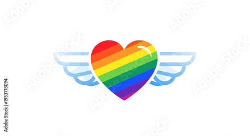 Rainbow Heart with Wings Icon: Love, Pride, Freedom, LGBTQ+ Symbol