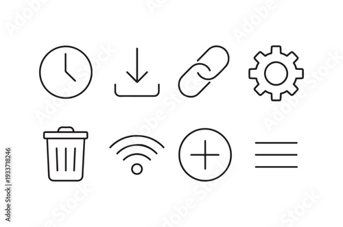 Collection of simple black outline icons representing various functions