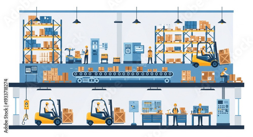 Warehouse with Forklifts and Storage.