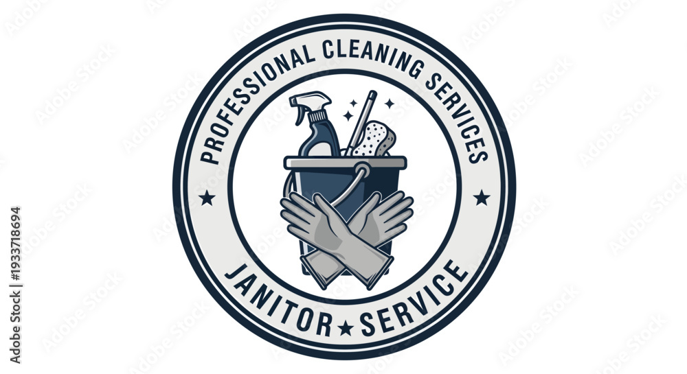 Obraz premium Professional Cleaning and Janitor Service Emblem with Cleaning Supplies.