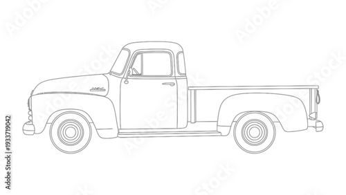 Classic Truck Outline: A timeless vintage truck, captured in a clean outline, showcasing the enduring appeal of classic automotive design. 