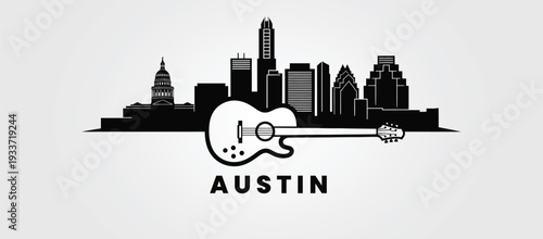 Austin Texas city skyline silhouette. Vector