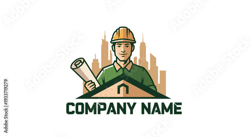 Professional Male Engineer with Hard Hat and Blueprints for Construction Company.