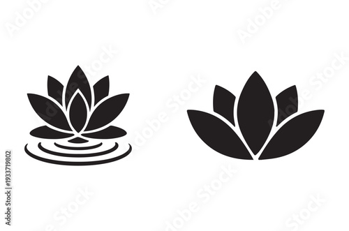 Two black lotus flower silhouettes with water ripple details