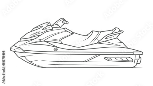 Jet Ski Contour Drawing: A detailed line drawing of a sleek jet ski, embodying speed and adventure, ready to cut through the waves with its powerful design.