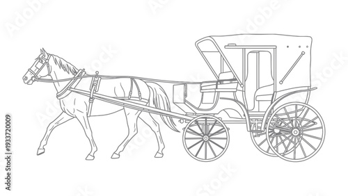 Vintage Horse-Drawn Carriage Silhouette: A classic horse-drawn carriage gracefully traverses a pathway, evoking the charm of yesteryear and the allure of equestrian transport.