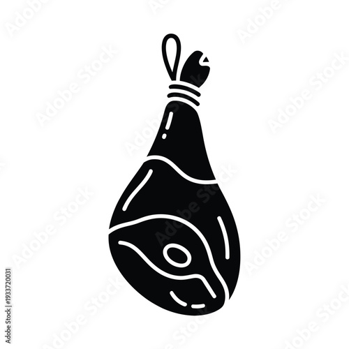 A simple black and white line drawing of a cured ham hanging
