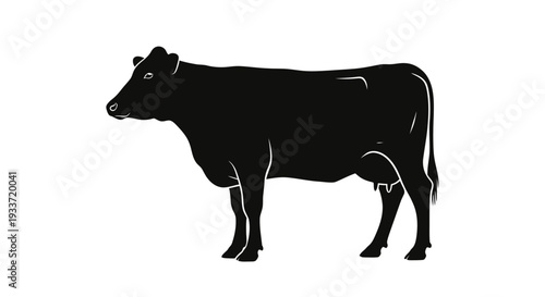 Black Cow Silhouette Vector Illustration - Farm Animal Standing Profile View