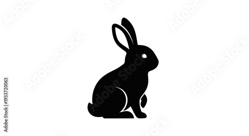Black Rabbit Silhouette Icon on White Background