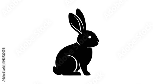 Black Rabbit Silhouette Icon, Cute Bunny Vector Art, Simple Animal Illustration
