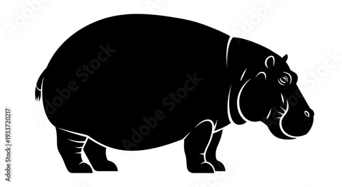 Black Silhouette of a Hippopotamus Standing Side View