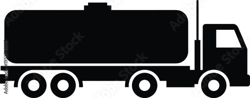 Fuel tanker truck silhouette isolated on light background, heavy duty transport vehicle icon for oil delivery, logistics industry, cargo transportation, and industrial design projects