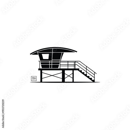 Minimalist black and white illustration of a lifeguard tower on stilts
