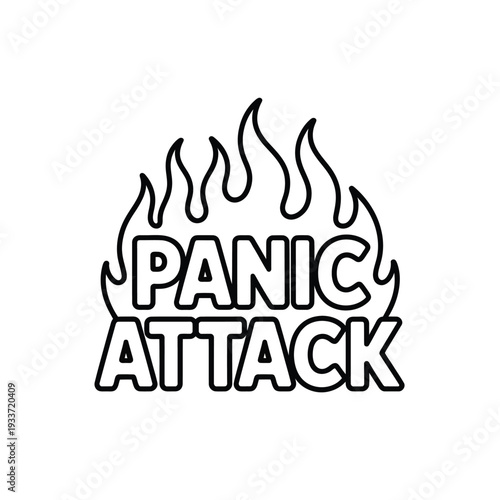Black and white illustration of flames surrounding the words panic attack