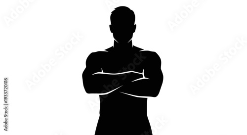 Muscular Man Silhouette Arms Crossed Isolated White Background