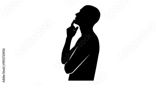 Silhouette of a person thinking, hand on chin, looking up