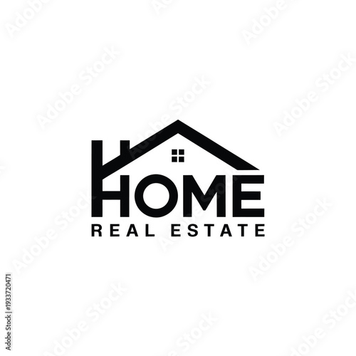 Simple black and white logo featuring a house shape and the word home