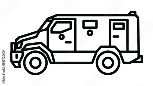 Armored Vehicle Icon: A minimalist icon of a rugged armored vehicle, designed to represent safety and security, showcasing a symbol of protection and defense.