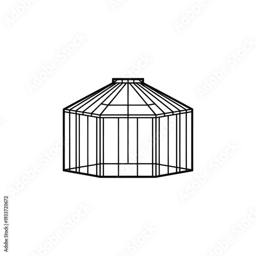 Simple line drawing of an octagonal greenhouse structure in black