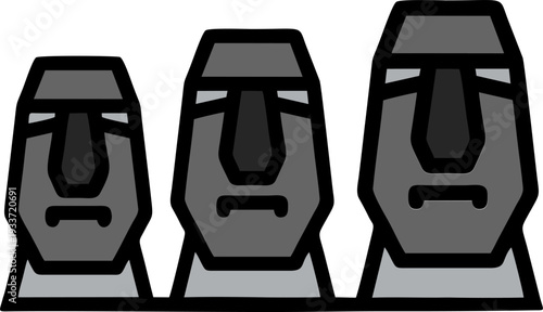Three Stone Moai Statues Vector Illustration