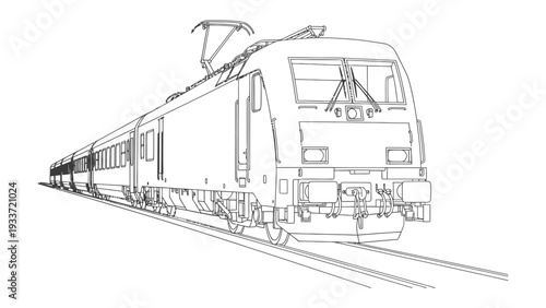 High-Speed Train Illustration: A sleek, modern high-speed train, captured in a detailed illustration, speeding along a railway track, symbolizing speed and innovation.