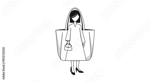 Woman Carrying Large Handbag Illustration.