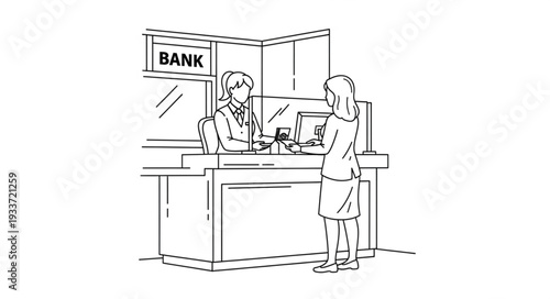 Woman Banking at Counter Service.