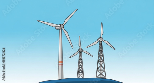 Wind Turbines on Hilltop Landscape.