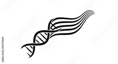 Abstract swirling lines create a stylized DNA helix, representing science and genetics.