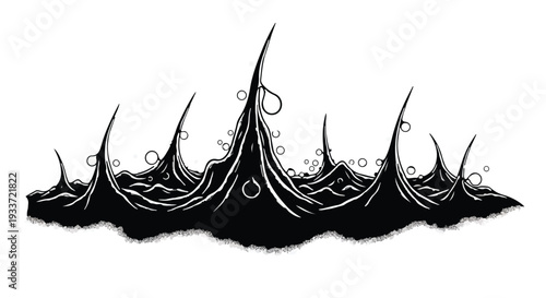 Abstract dark liquid with spikes and bubbles, representing danger or transformation
