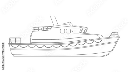 Outline of a Nautical Vessel: A detailed illustration of a seaworthy vessel, showcasing the lines and features of a classic marine craft, ready to set sail or embark on a rescue. 