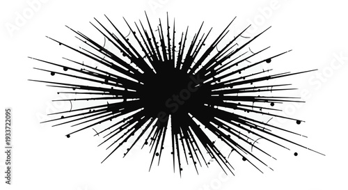 Intricate black spiky abstract starburst burst against white background.