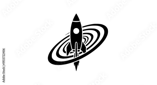 A sleek black rocket soaring through the cosmos surrounded by swirling planetary rings from a front viewpoint
