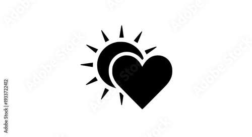 A black heart and sun symbolizing love and warmth in a simple illustration