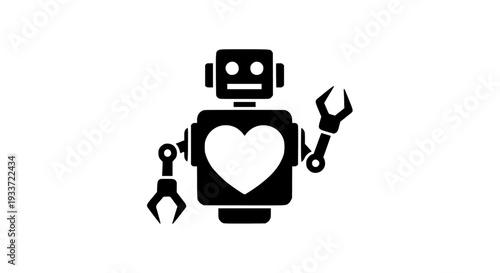 Robot with Heart and Tools Illustration Showing Technology and Love Concept