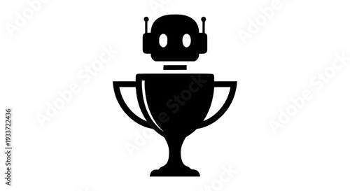 Robot Emerging from Trophy Cup Illustration Symbolizing Artificial Intelligence Achievement and Innovation