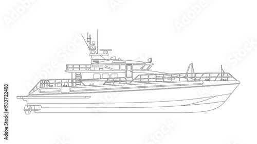 Modern Vessel Blueprint: A detailed technical blueprint showcases the elegant lines and intricate design of a state-of-the-art vessel, ideal for maritime projects and nautical design.