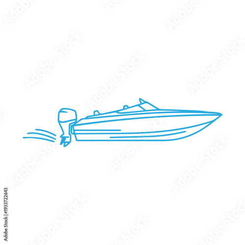 Illustration of a sleek, modern speedboat with an outboard motor creating a wake, ideal for water sports and leisure activities
