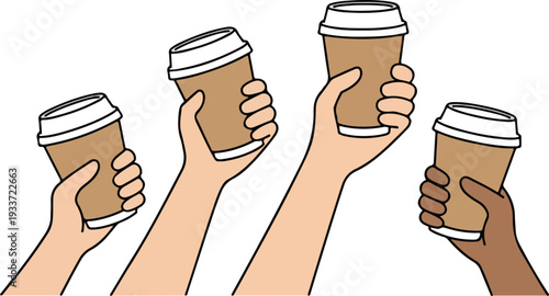 Cheerful diverse group of friends sharing a moment over coffee