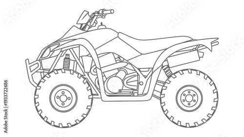 ATV Outlined: A detailed outline of a powerful all-terrain vehicle, showcasing its robust design and rugged capabilities for outdoor adventures.