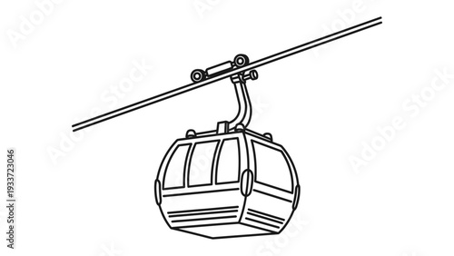Aerial Journey: A simplified monochrome illustration showcases a cable car gracefully suspended, promising scenic views and adventures from above.