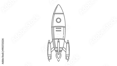 Rocket Illustration: A sleek rocket ship ready for launch, depicted in a minimalist style, ready to take flight, embodying themes of innovation and exploration.