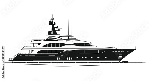 A sleek modern yacht is depicted in a striking black and white illustration a bold silhouette high quality